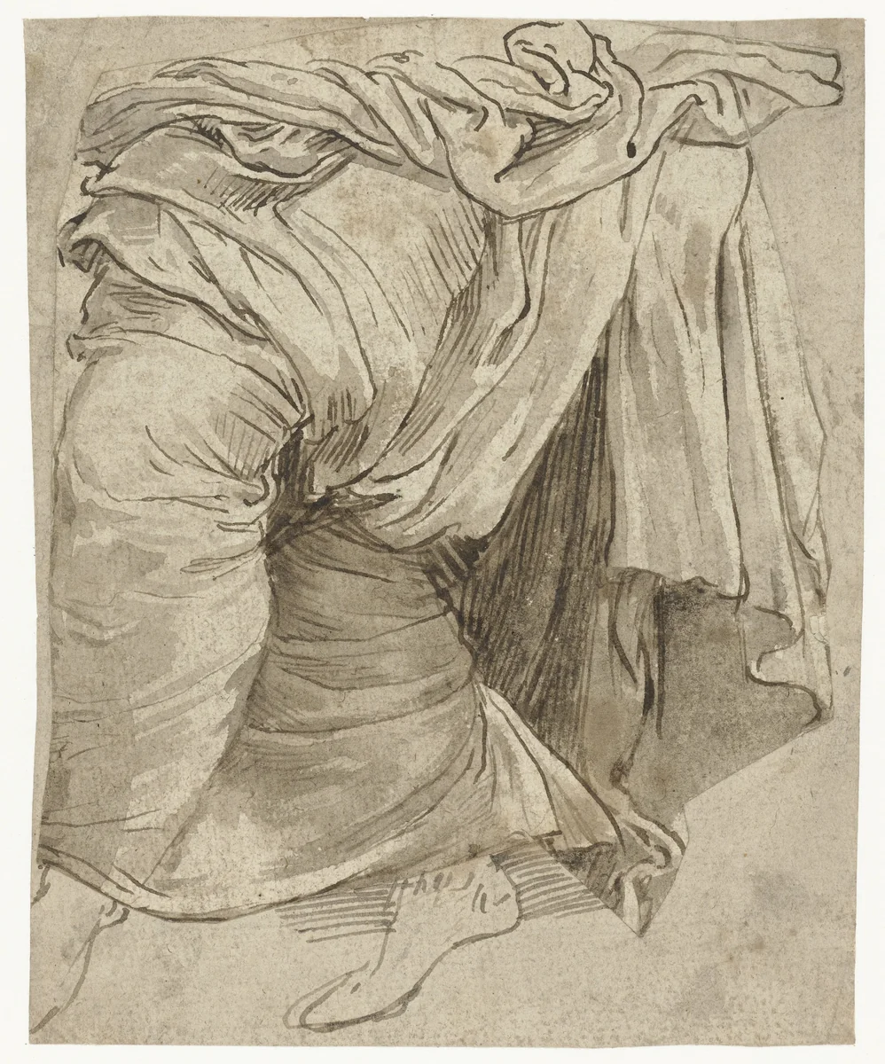 Studie van een draperie by Lambert Lombard, drawing, 1516-1566