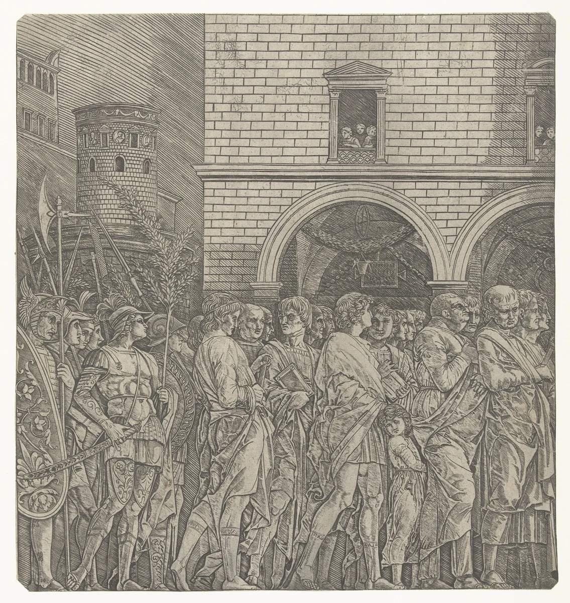 Senatoren in triomftocht van Julius Caesar by Unknown, print, 1486-1492