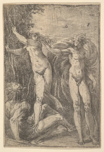 Apollo and Daphne by Andrea Schiavone, print, 1533-1545