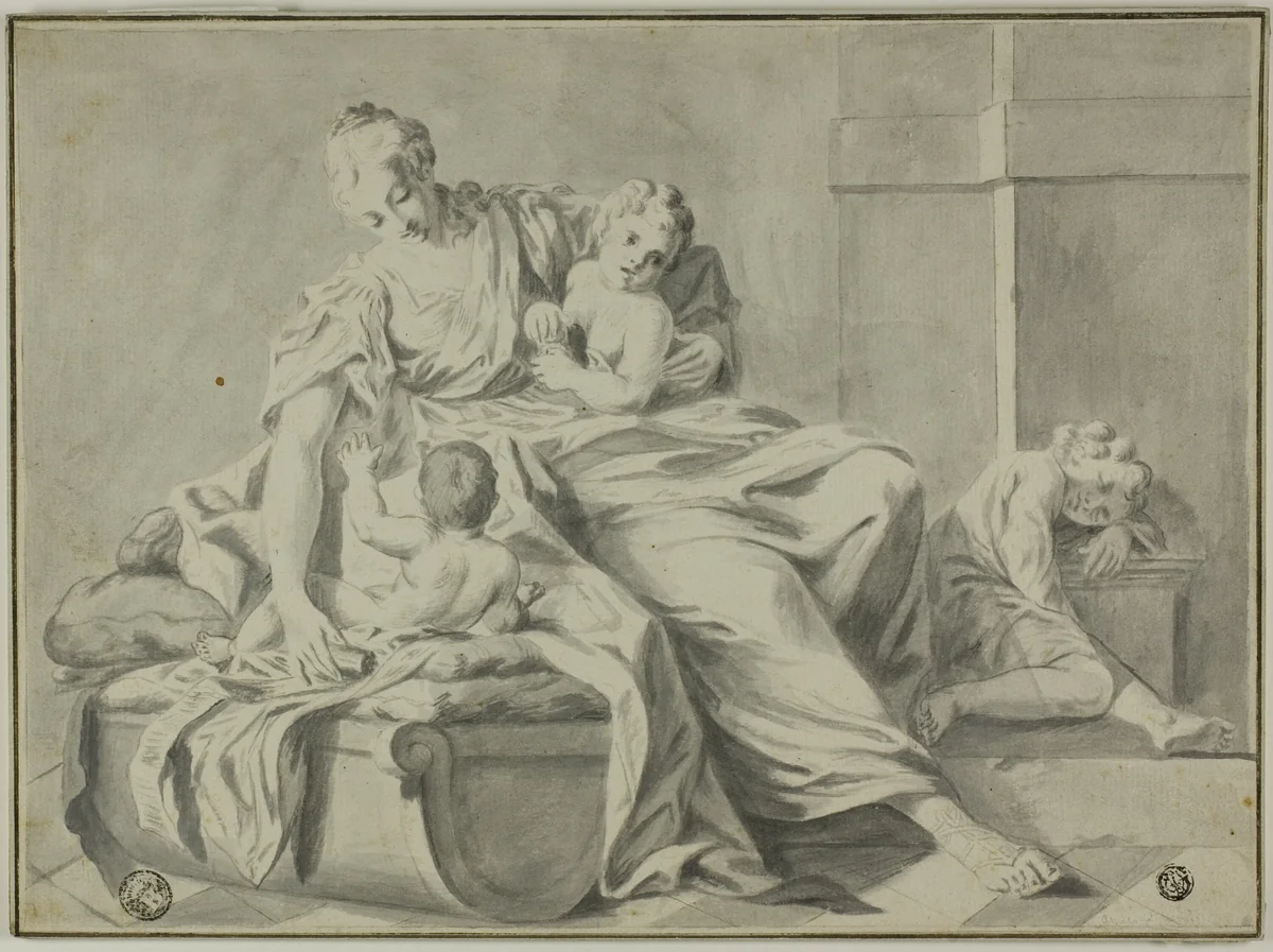 Mother and Three Children by Jacopo Amigoni, drawing, 1700-1799