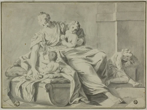 Mother and Three Children by Jacopo Amigoni, drawing, 1700-1799