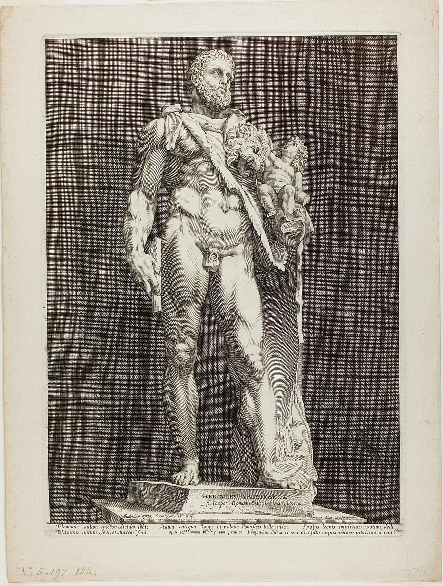 Hercules and Telephos, plate two from Three Famous Antique Sculptures by Hendrick Goltzius, print, 1587-1597