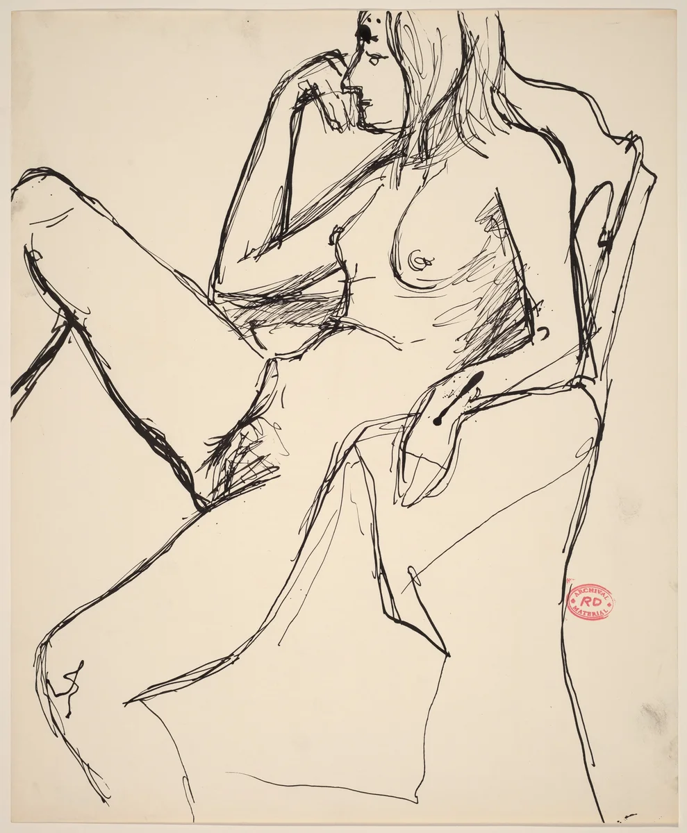 Untitled [nude in an armchair with her right leg up] by Richard Diebenkorn, drawing, 1955-1967