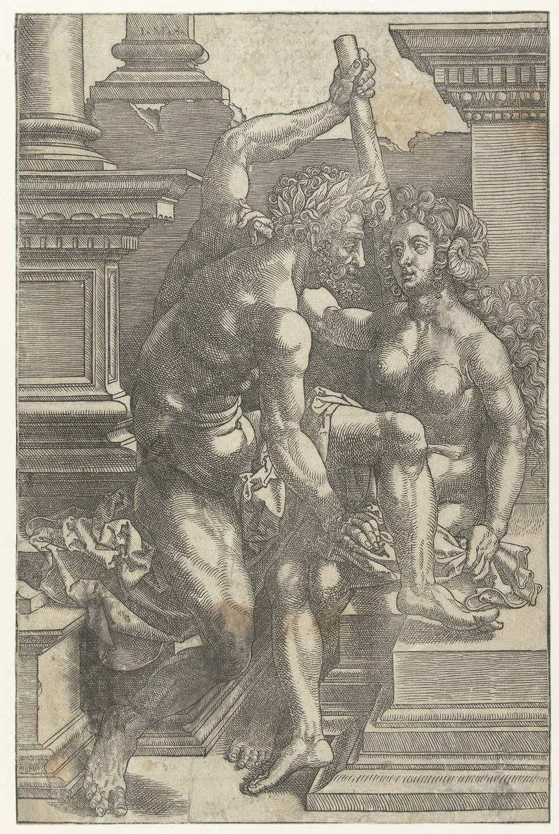 Hercules en Omphale by Unknown, print, 1523-1527