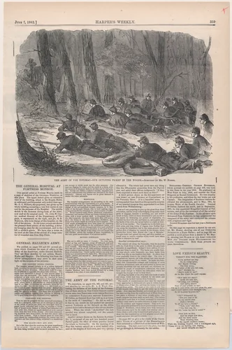 The Army of the Potomac – Our Outlying Picket in the Woods (from "Harper's Weekly," Vol. VI) by Winslow Homer, print, 1862