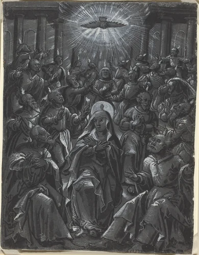 Pentecost [recto] by German 16th Century, drawing, 1600