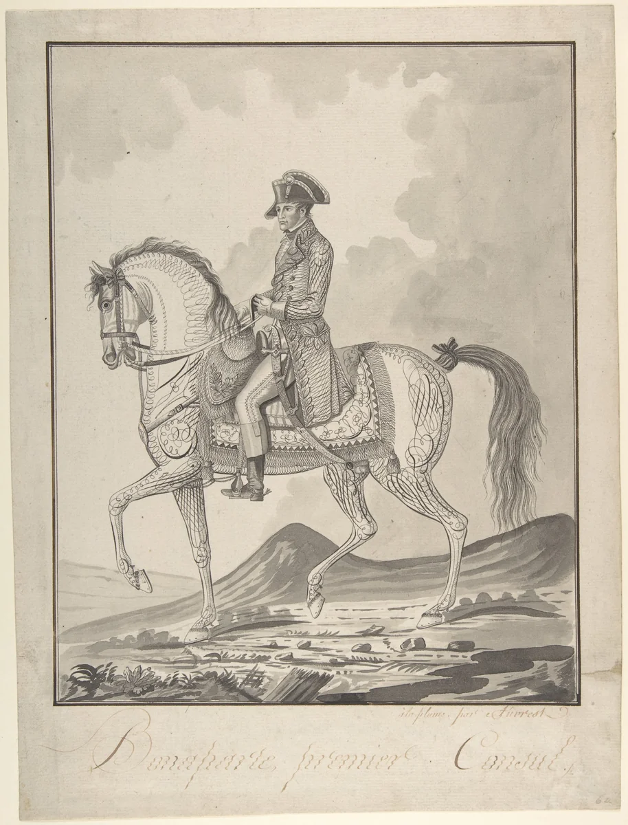 Equestrian Portrait of Napoleon as First Consul by Auvrest, drawing, 1770-1830