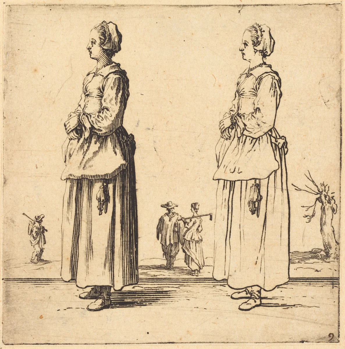 Peasant Woman, in Profile, Facing Left by Jacques Callot, print, 1621-1624
