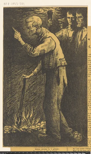 Arbeider met brandende fakkel en opgeheven vinger by Richard Nicolaüs Roland Holst, print, 1898