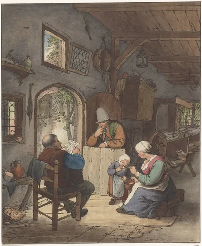 Krantlezer in interieur by Cornelis Ploos van Amstel, print, 1766