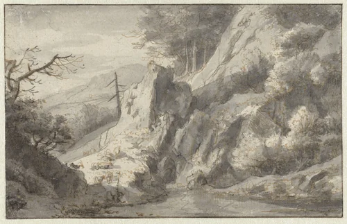 Mountain Landscape with a Dead Conifer by Jan van Aken, drawing, 1640-1660