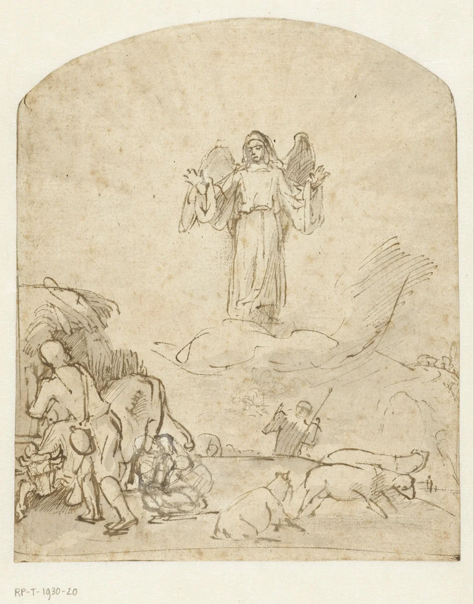 The Annunciation to the Shepherds by Rembrandt van Rijn, drawing, 1650
