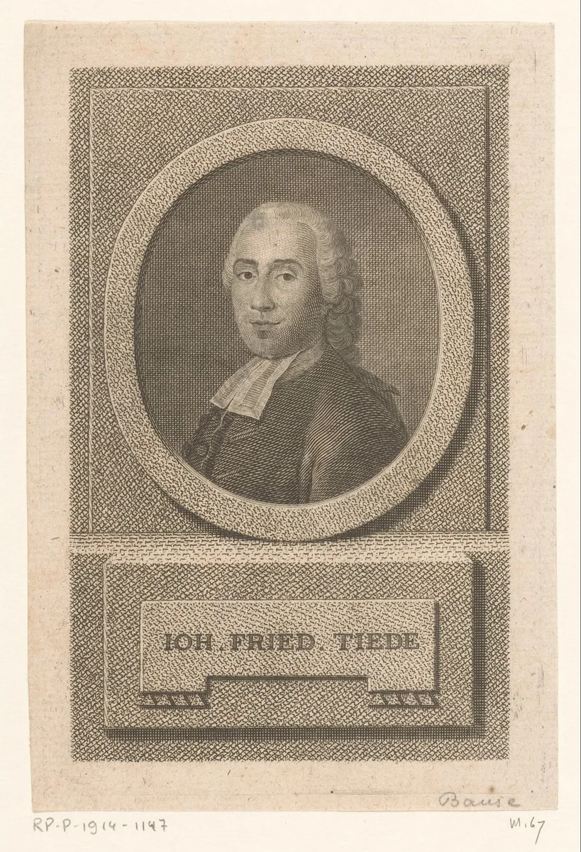 Portret van Johann Friedrich Tiede by Johann Friedrich Bause, print, 1774