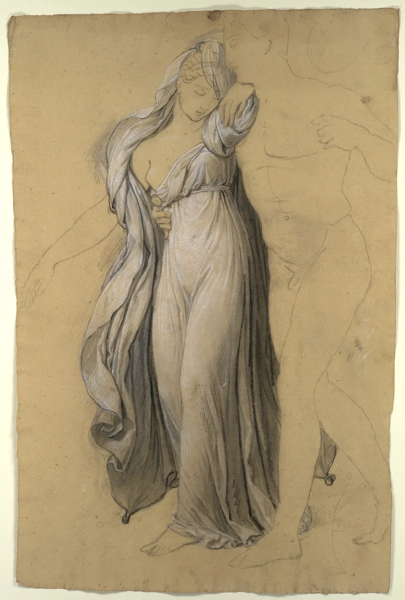 Drapery Study for "Castor and Pollux Freeing Helen" by Joseph-Ferdinand Lancrenon, drawing, 1817