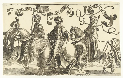 Koningen Abia, Asa en Josafat by Lucas van Leyden, print, 1518-1522