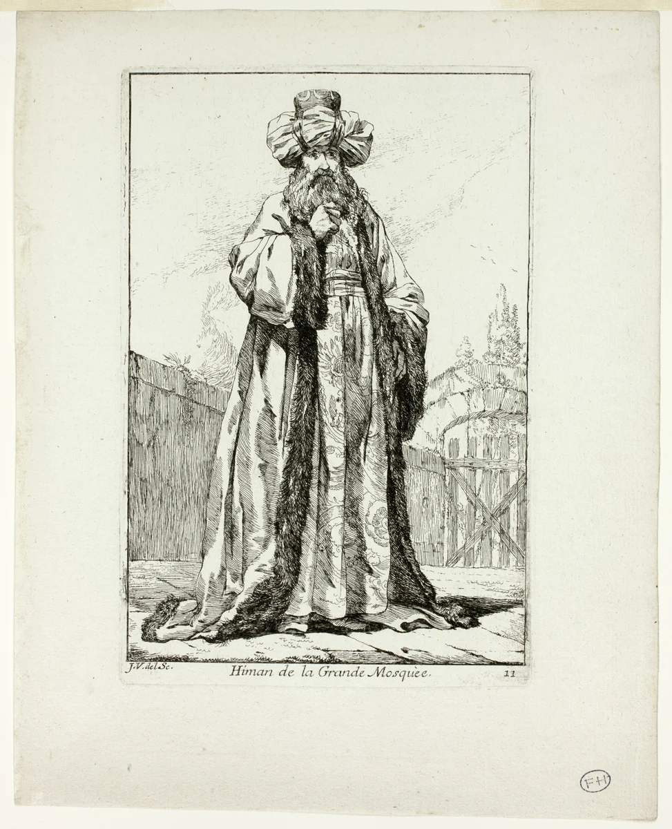 Himan de la Grand Mosquèe, plate eleven from Caravanne du Sultan à la Mecque by Joseph-Marie Vien, print, 1748