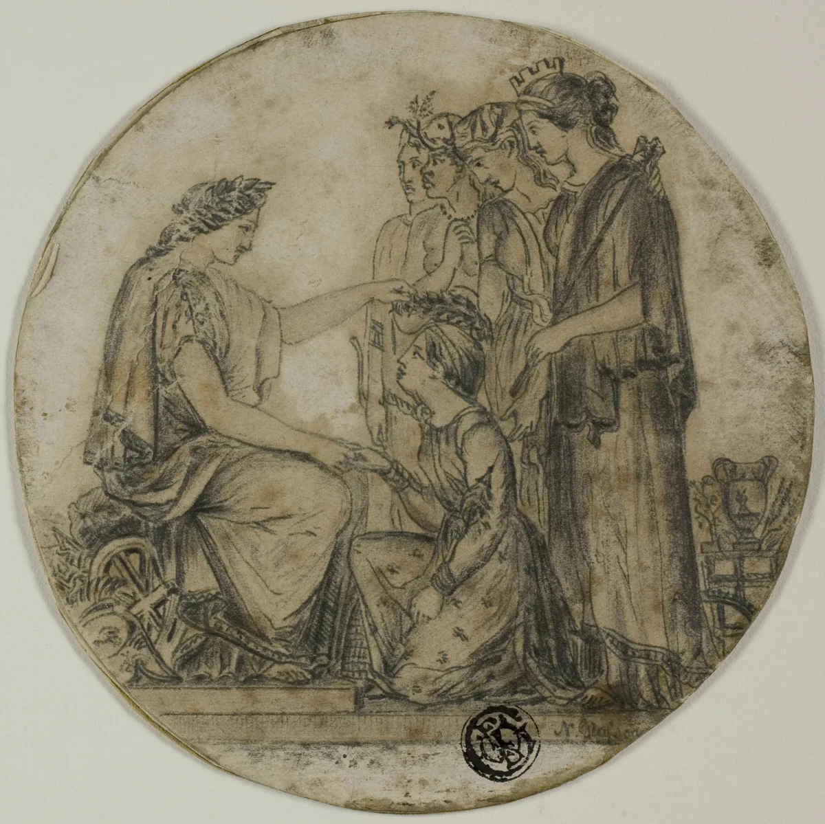 Britannia Distributing Civic Crowns by Unknown Artist, drawing, 1800-1899