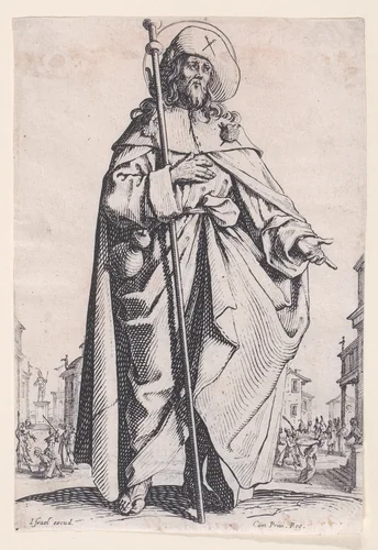 St. James Major, from "Les Grands Apôtres Debout, Représentant Le Sauveur, La Bienheureuse Marie et Les Saints Apôtres" (The Large Standing Apostles, Representing The Savior, The Blessed Mary and The Apostles) by Jacques Callot, print, 1631