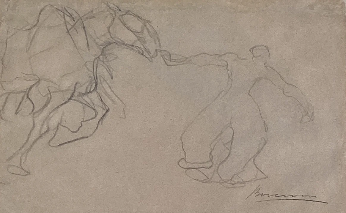 Man Leading a Horse (recto); Study of a Man (verso) by Umberto Boccioni, drawing, 1910