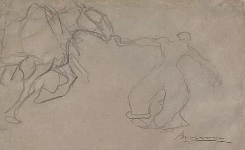 Man Leading a Horse (recto); Study of a Man (verso) by Umberto Boccioni, drawing, 1910