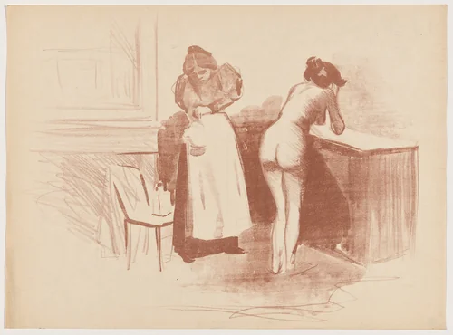 La friction au gant de crin (Massage with Coarse Hair Glove) by Jean-Louis Forain, print, 1895