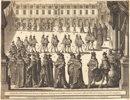 March of the King and Knights of the Holy Spirit in the Courtyard at Fontainebleau by Abraham Bosse, print, 1633