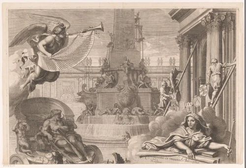 Allegorie op Lodewijk XIV (bovenste deel) by François de Poilly, print, 1668