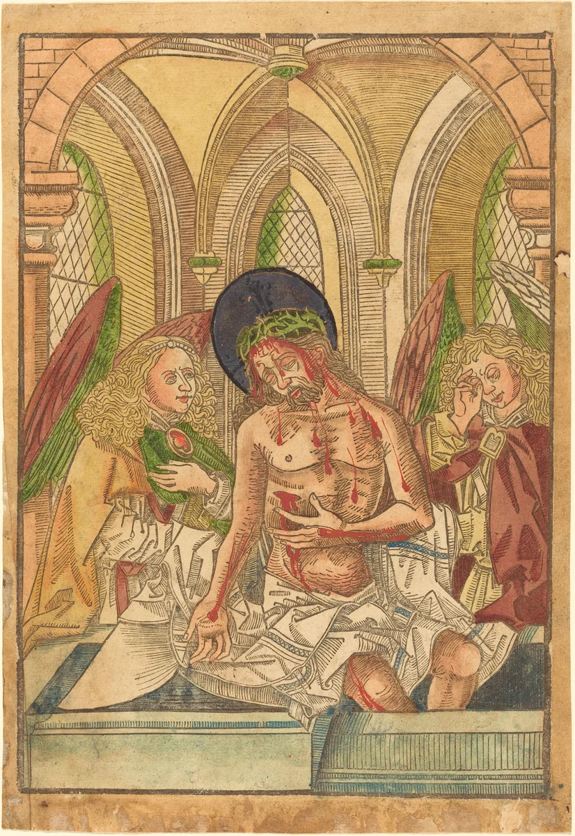 Christ in the Tomb with Two Angels by German 15th Century, print, 1490-1500