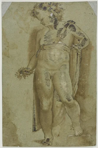 Putto Holding Flowers by Pellegrino Tibaldi, drawing, 1700-1799