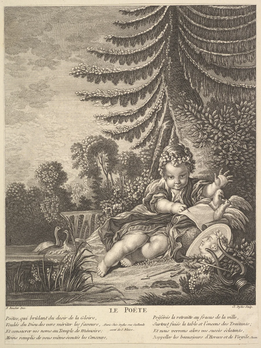 The Poet by Claude Augustin Duflos le Jeune, print, 1748-1758