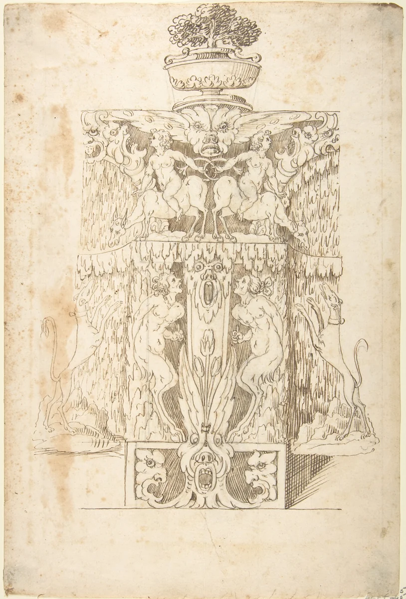 Design for a Wall Fountain by anonymous, drawing, 1550-1620