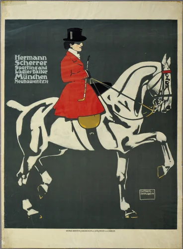 Hermann Scherrer Sporting and Ladies-Tailor, München, Neuhauserstr. 32 by Ludwig Hohlwein, design, 1908