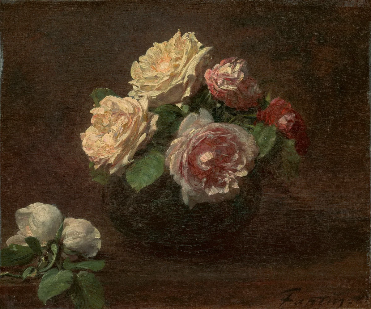 Roses in a Bowl by Henri Fantin-Latour, painting, 1881