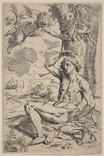 Saint Sebastian by Simone Cantarini, print, 1640-1649