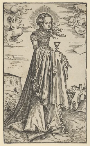 St. Barbara by Lucas Cranach, print, 1472-1553