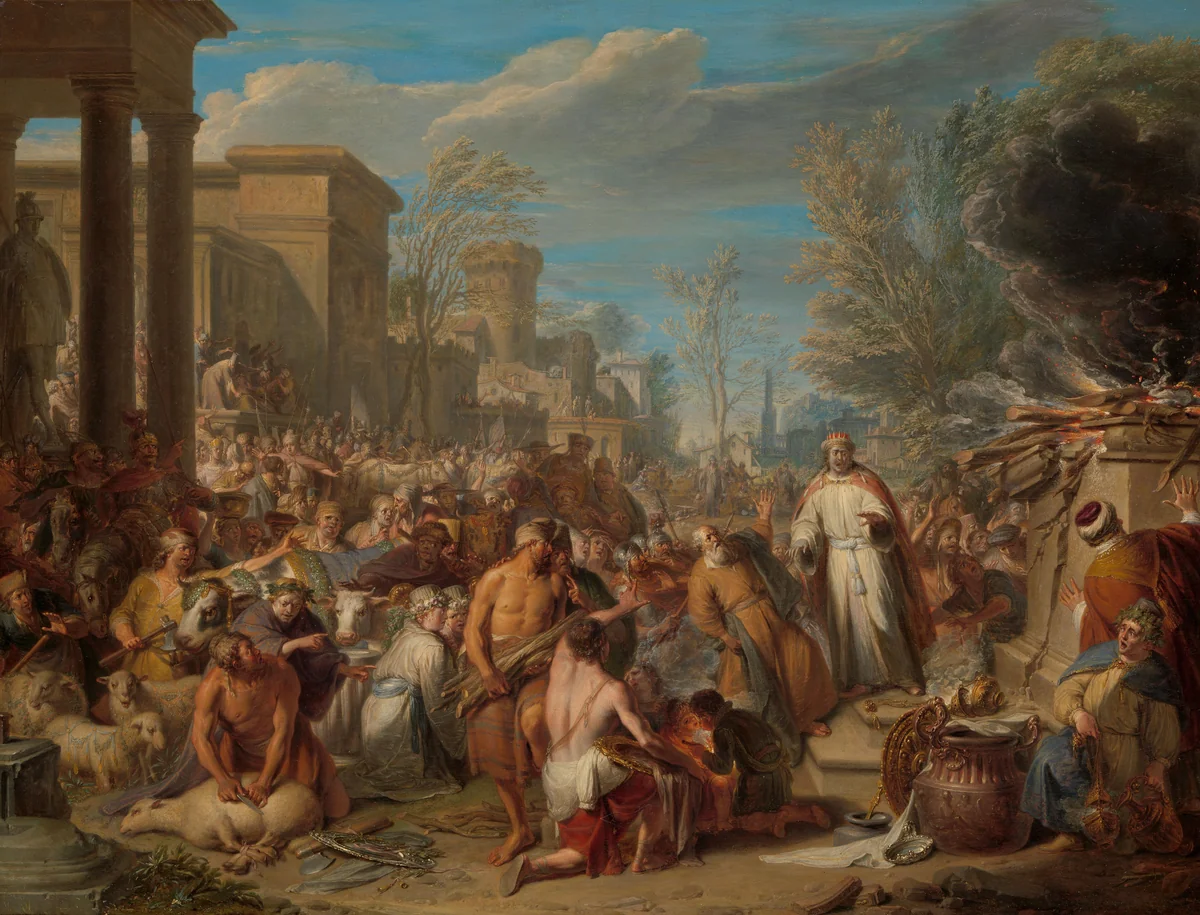 Jeroboam Sacrificing to the Idols by Jacques Ignatius de Roore, painting, 1704-1744