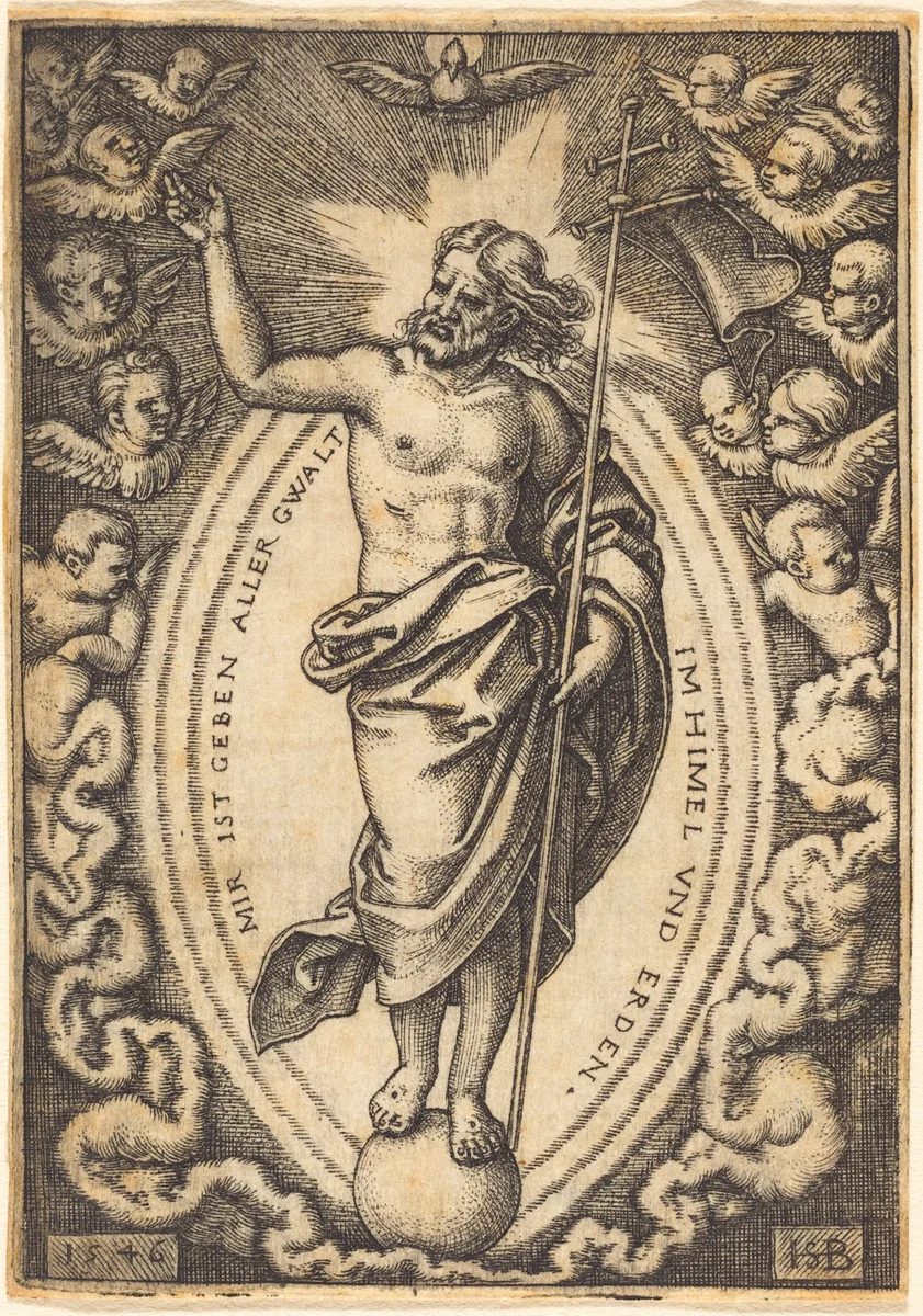 Christ on the Globe by Sebald Beham, print, 1546