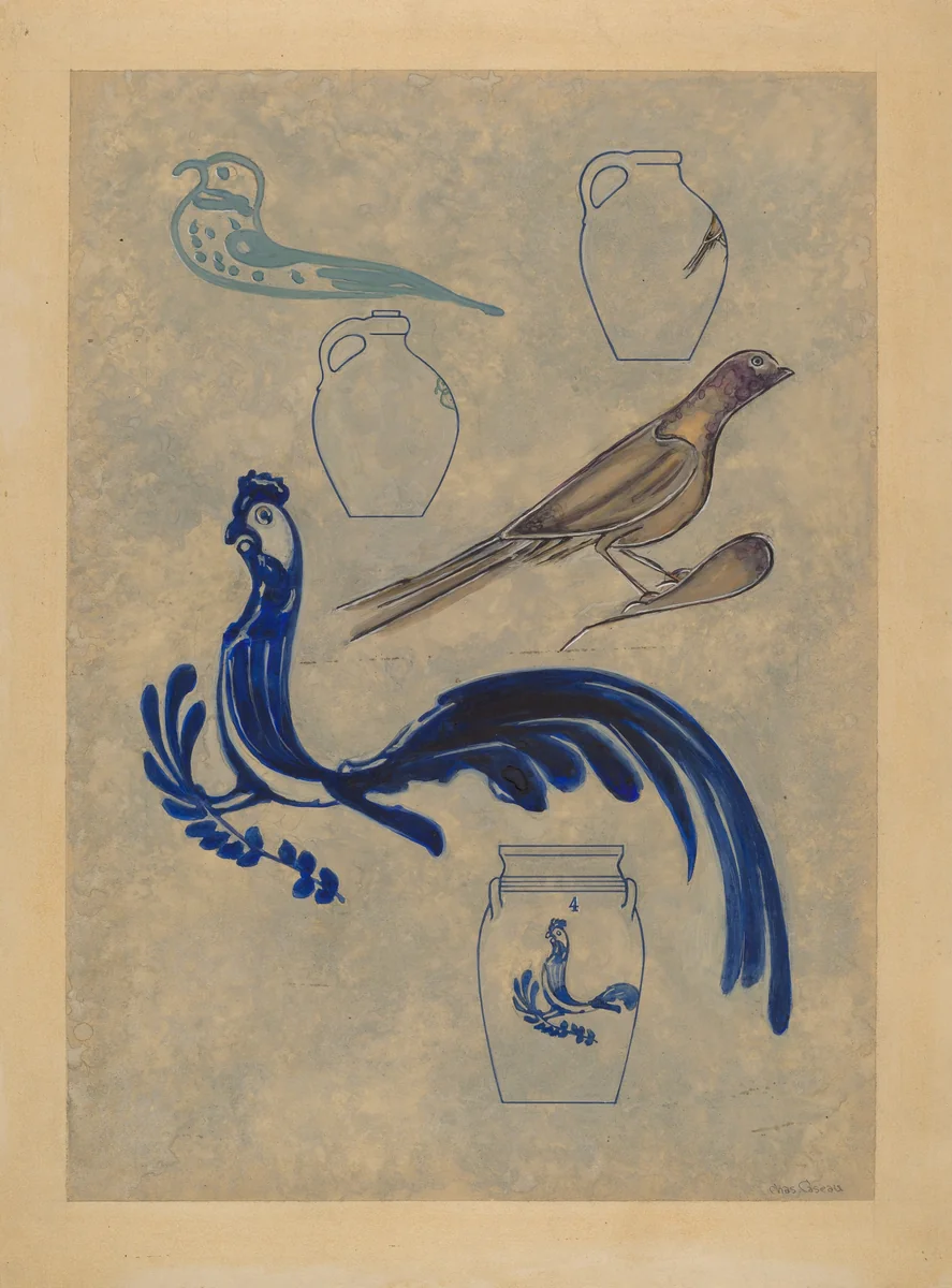 Bird Decorations on Stoneware by Charles Caseau, index of american design, 1935-1942