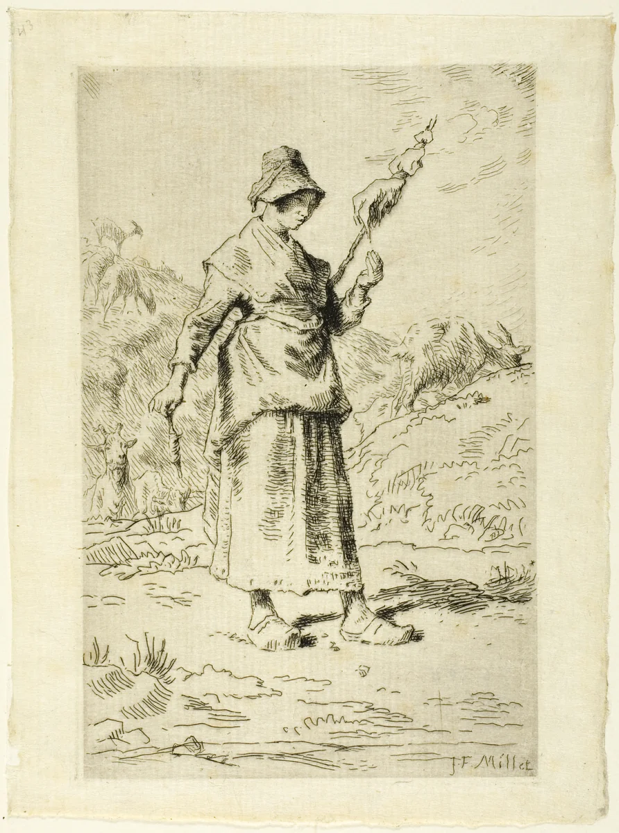The Spinner by Jean-François Millet, print, 1868-1869