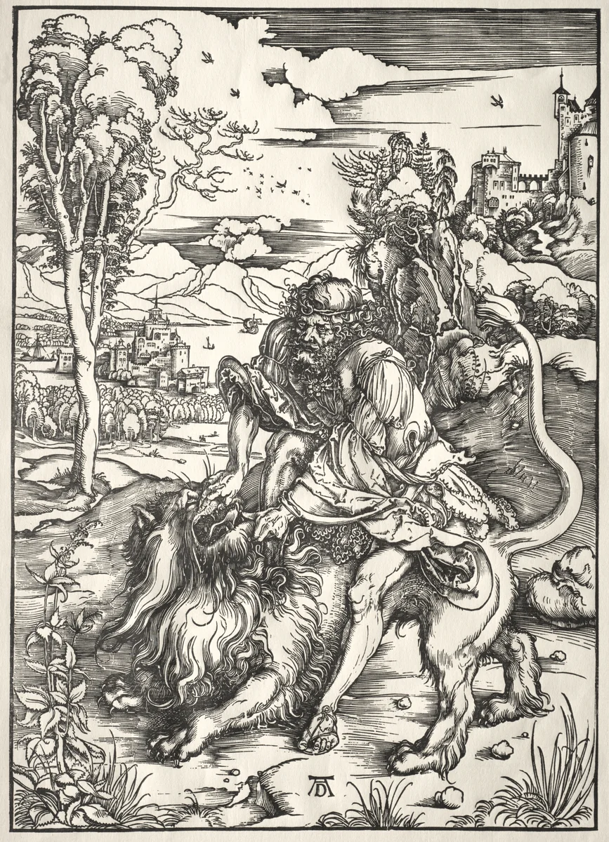 Samson and the Lion by Albrecht Dürer, print, 1492-1503