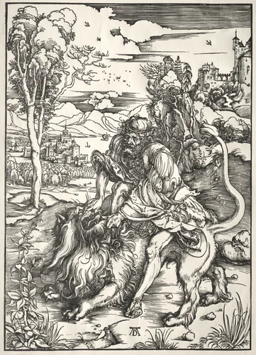 Samson and the Lion by Albrecht Dürer, print, 1492-1503