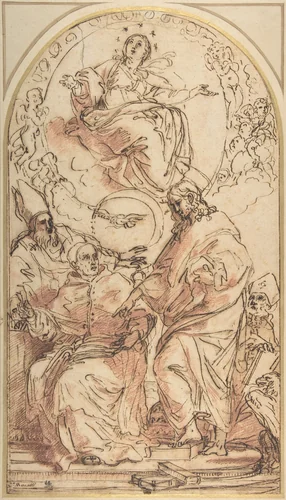 The Virgin Immaculate with the Four Doctors of the Church, Study for the Dispute over the Immaculate Conception by Carlo Maratti, drawing, 1625-1713