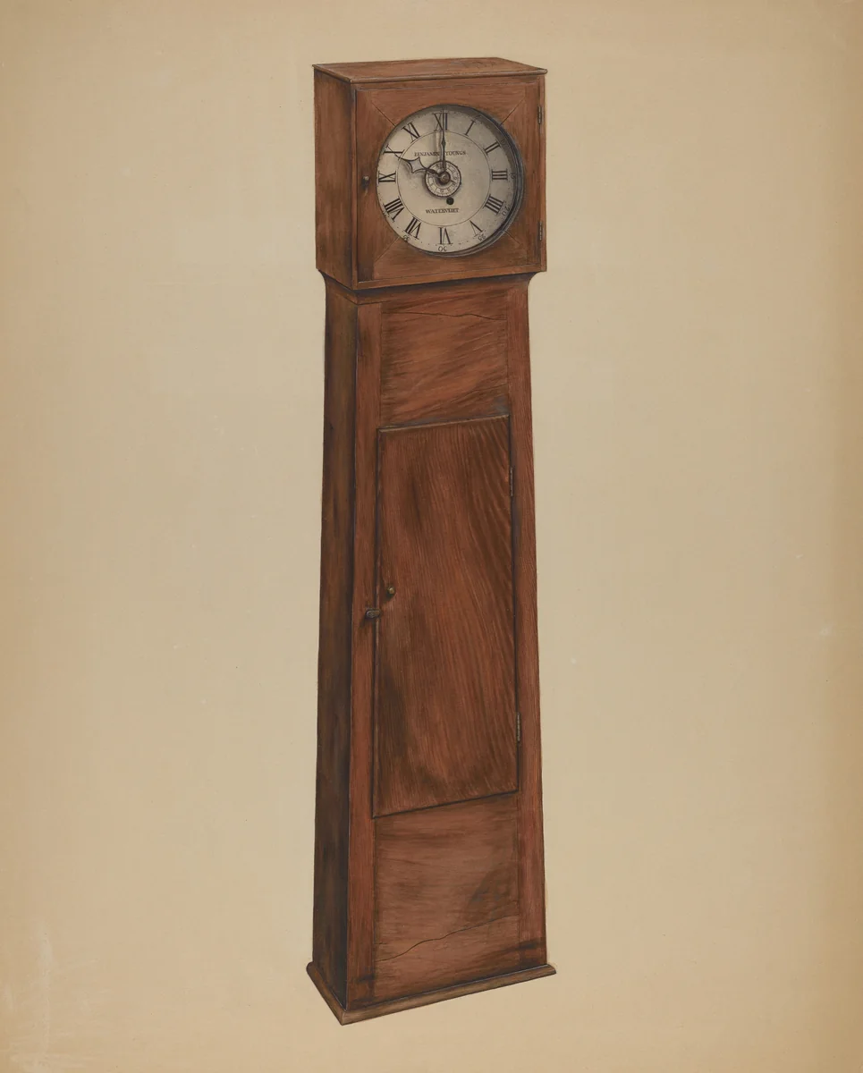 Shaker Grandmother Clock by Orville Cline, index of american design, 1935-1942