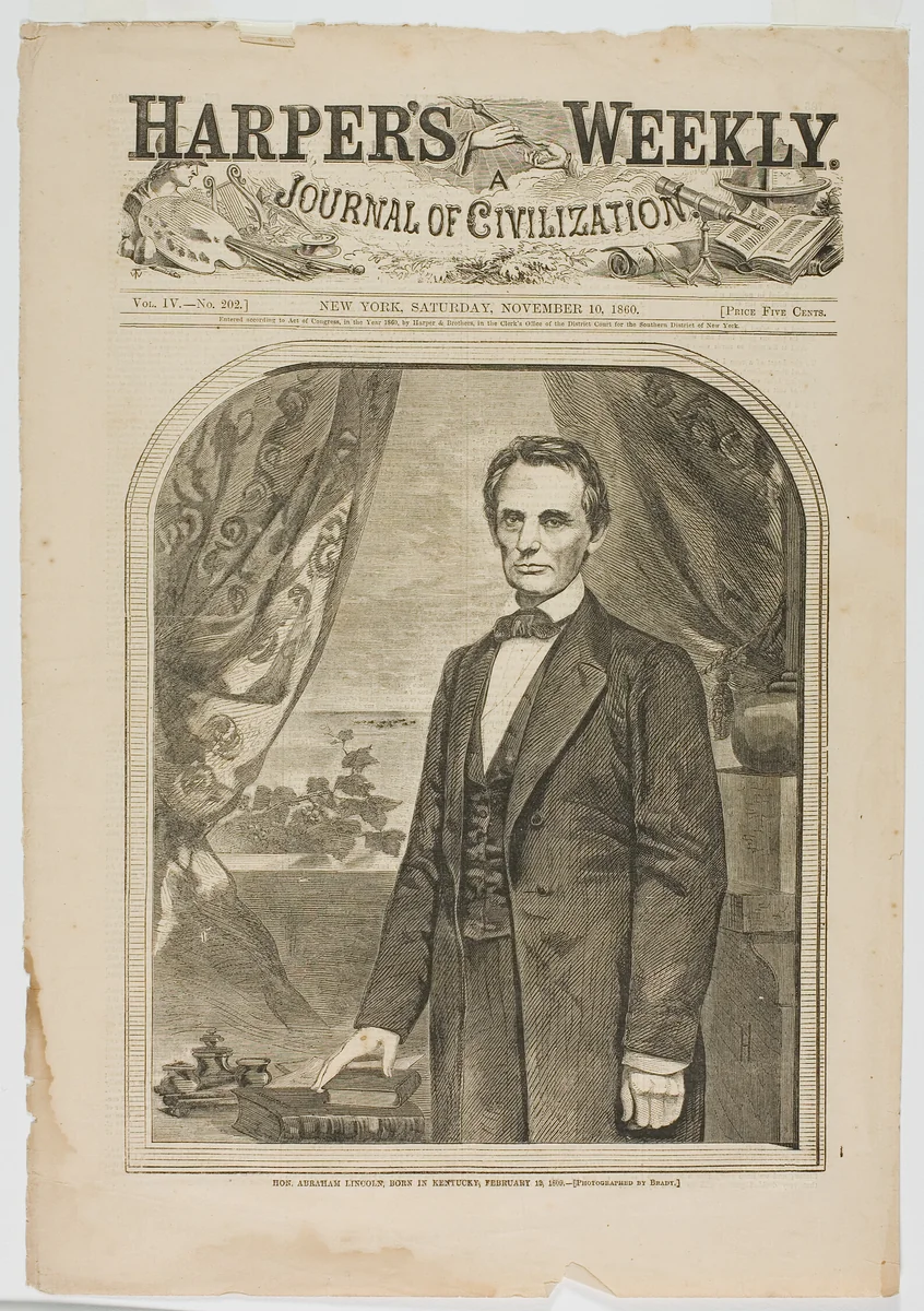 Hon. Abraham Lincoln, Born in Kentucky, February 12, 1809 by Winslow Homer, print, 1860