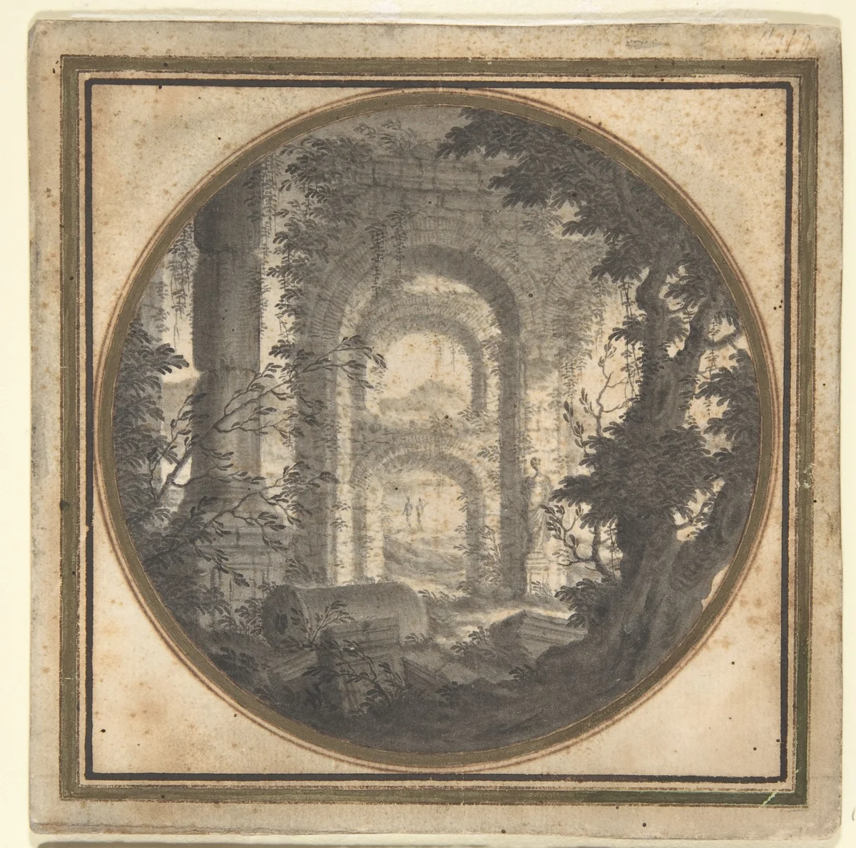 Imaginary Landscape with Classical Ruins by Carlo Fantaccini, drawing, 1695-1755
