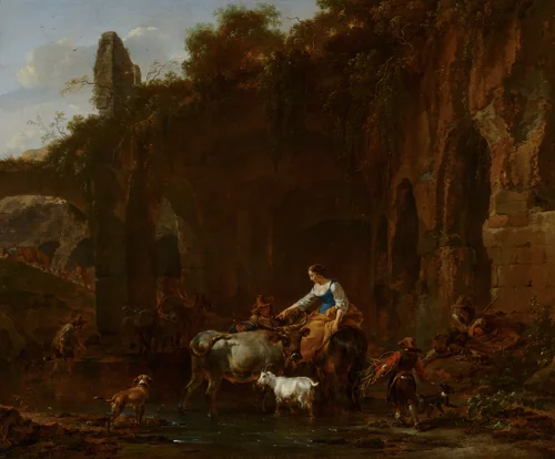 Shepherds beside Roman Ruins by Nicolaes Pietersz Berchem, painting, 1661