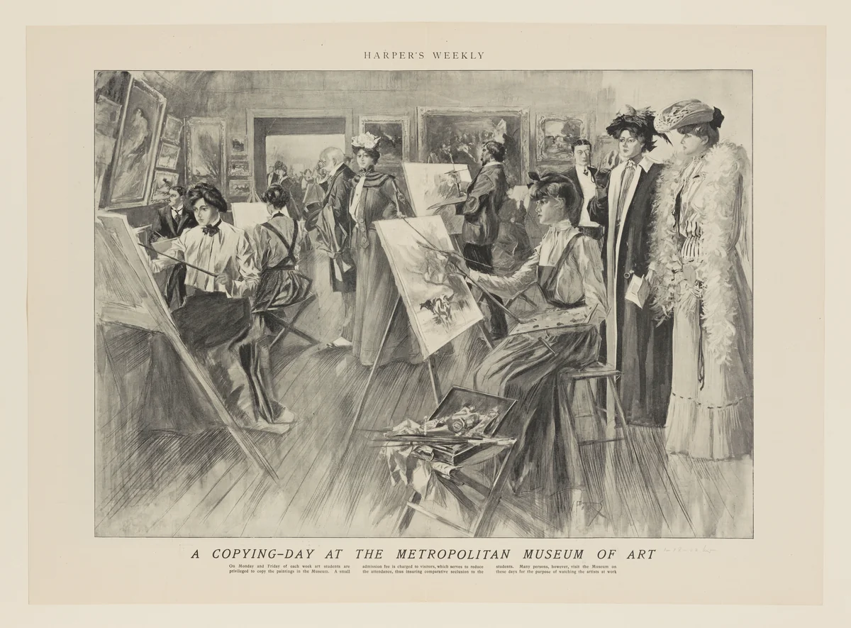 A Copying-Day at the Metropolitan Museum of Art, from "Harper's Weekly" by W. C. Peters, print, 1902