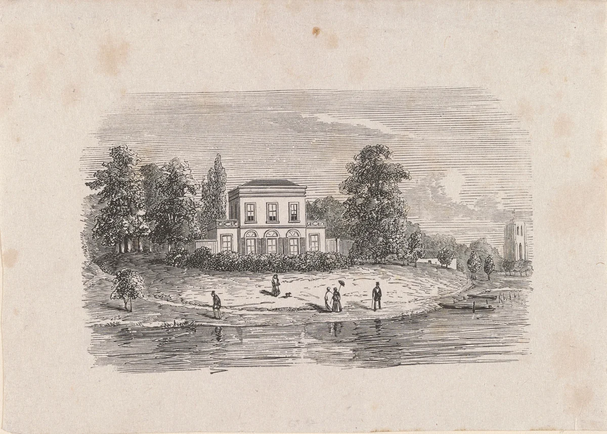 Gezicht op een landhuis aan het water by Isaac Weissenbruch, print, 1836-1912