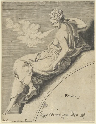 Polyhymnia, from "The Muses and the Three Great Goddesses" by anonymous, print, 1535-1550