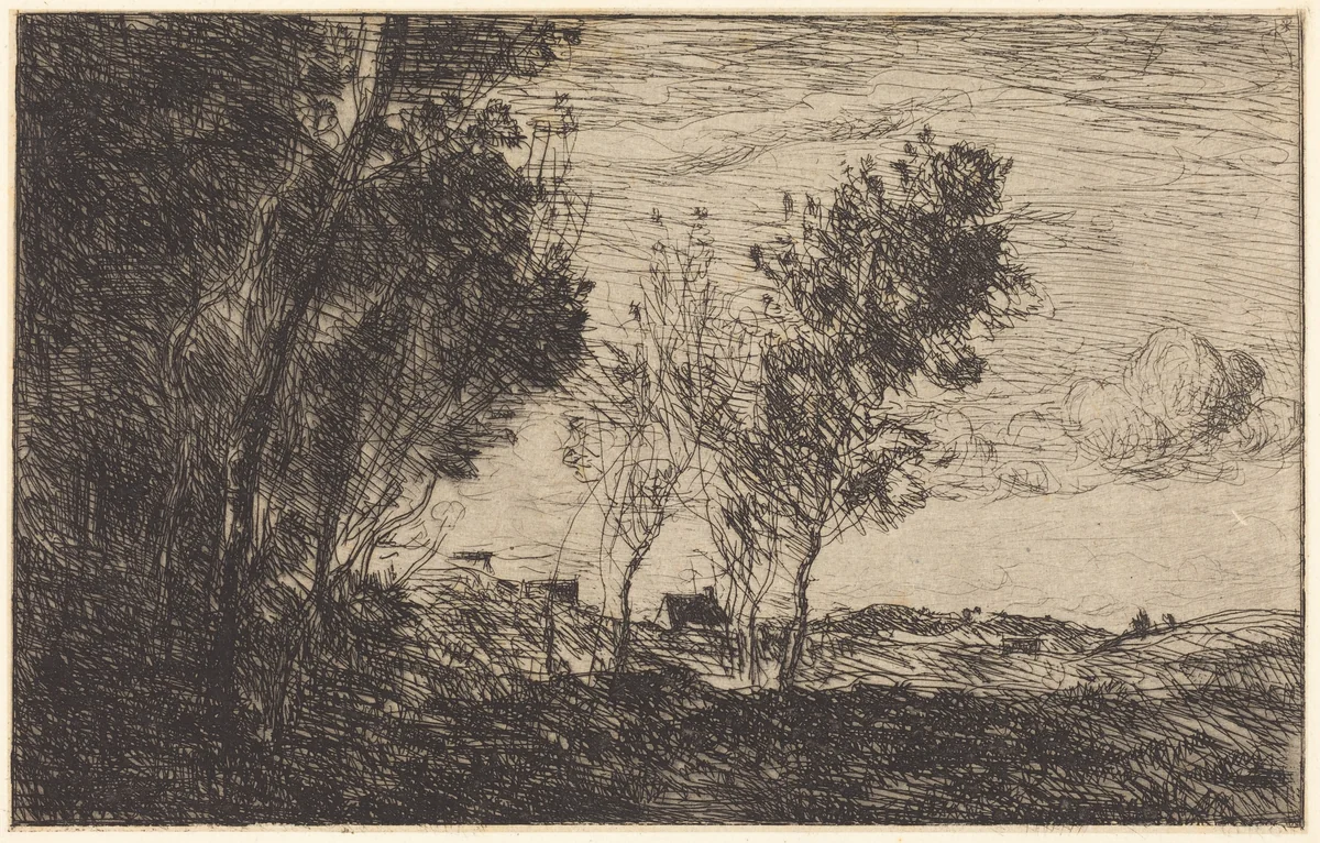 In the Dunes: Souvenir of The Hague (Dans les dunes: Souvenir du bois de La Haye) by Jean-Baptiste-Camille Corot, print, 1869